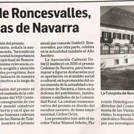 La Colegiata de Roncesvalles, premio Cadenas de Navarra