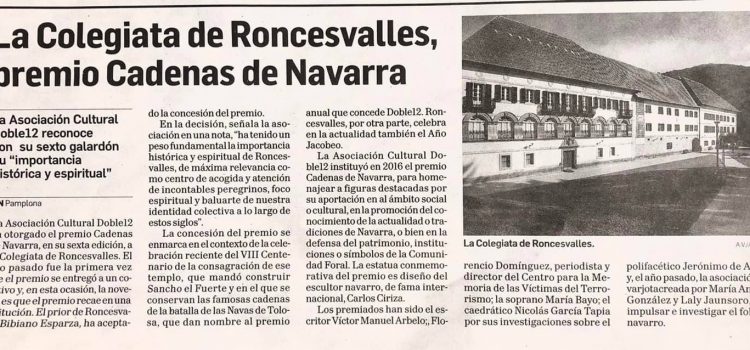 La Colegiata de Roncesvalles, premio Cadenas de Navarra
